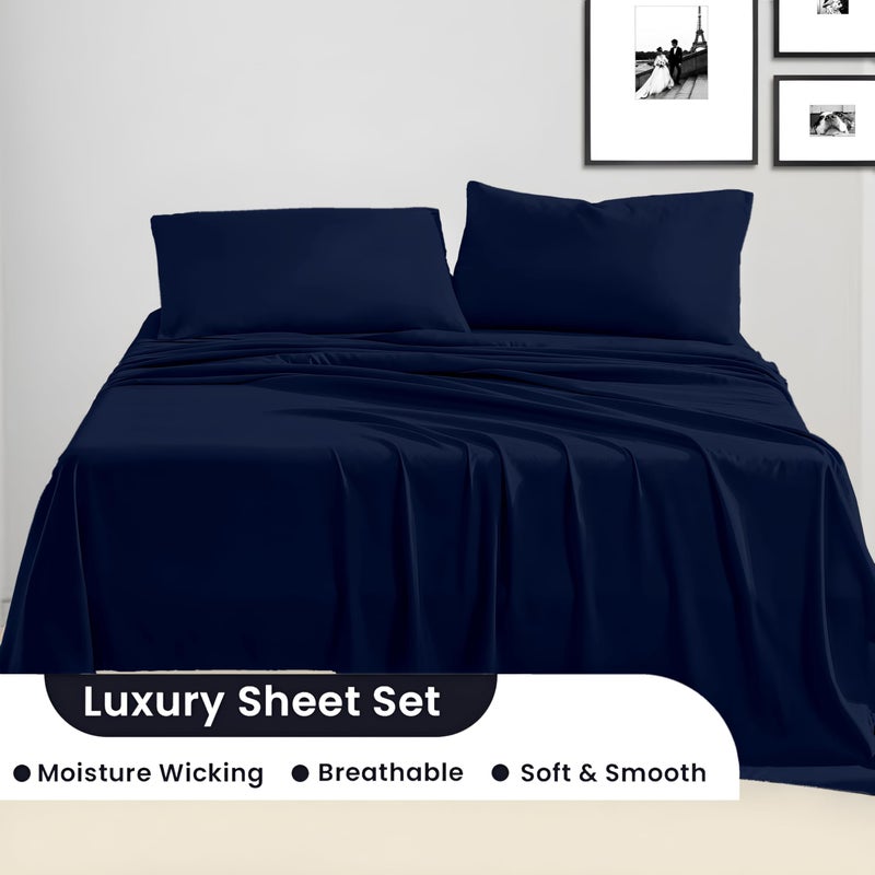 SGI bedding 600 Thread Count 4 Piece 100% Egyptian Cotton RV King Size Sheets Set, 15" Deep Pocket Sheet Set, Premium, Breathable, Soft and Hotel-Quality Luxury Sheets - Navy Blue - Image 3